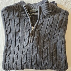 Lyle & Scott Mens 1/4 Zip Pullover Cable Knit Sweater Mens Size L Scotland Gray